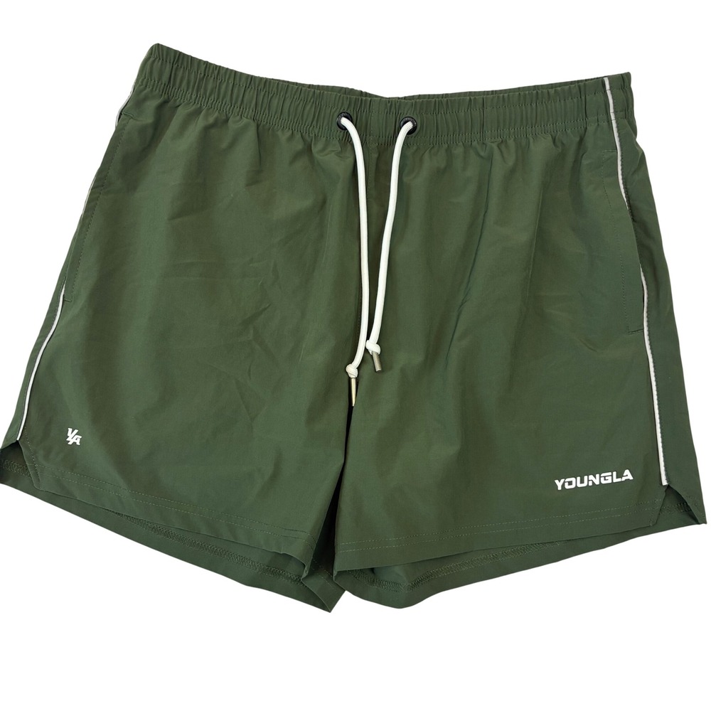 YoungLA Athletic Shorts Mens XXL Olive Green Drawstring Gym Training Running